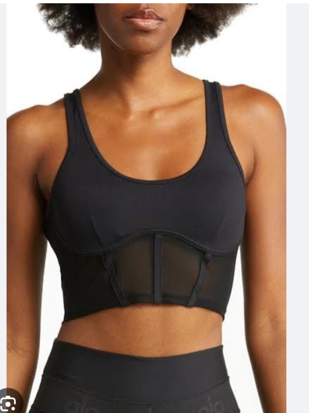 ALO Yoga Airbrush Black Mesh-Panel Corset Tank Bra Medium Excellent Condition